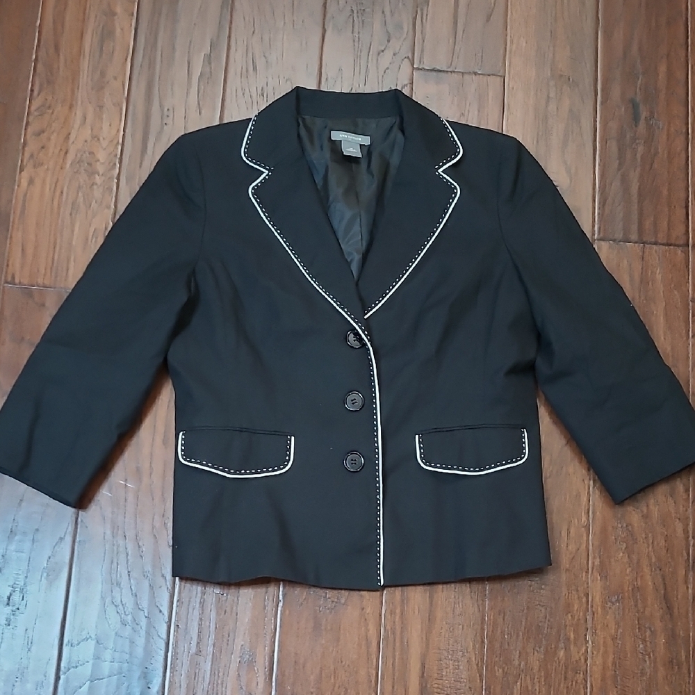 Ann Taylor Factory Black Blazer with White Contrast Stitching size 14